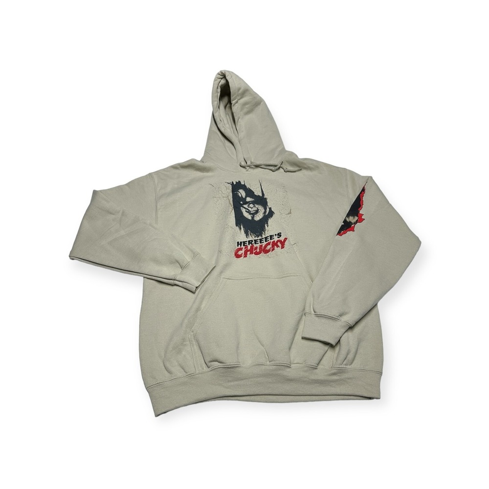NWOT Chucky Doll Here's Chucky Beige Tan Hoodie Hooded Sweatshirt Size M